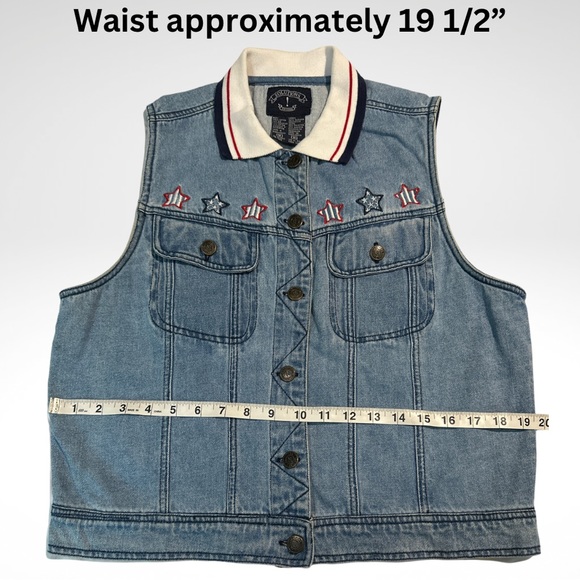 Solutions Embroidered U.S.A. with Stars Patriotic Sleeveless Denim Vest - Picture 6 of 17